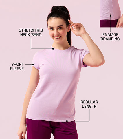 Enamor E047 Short Sleeve Crew Neck Slim Fit Stretch Cotton T-Shirt - Orchid Bloom