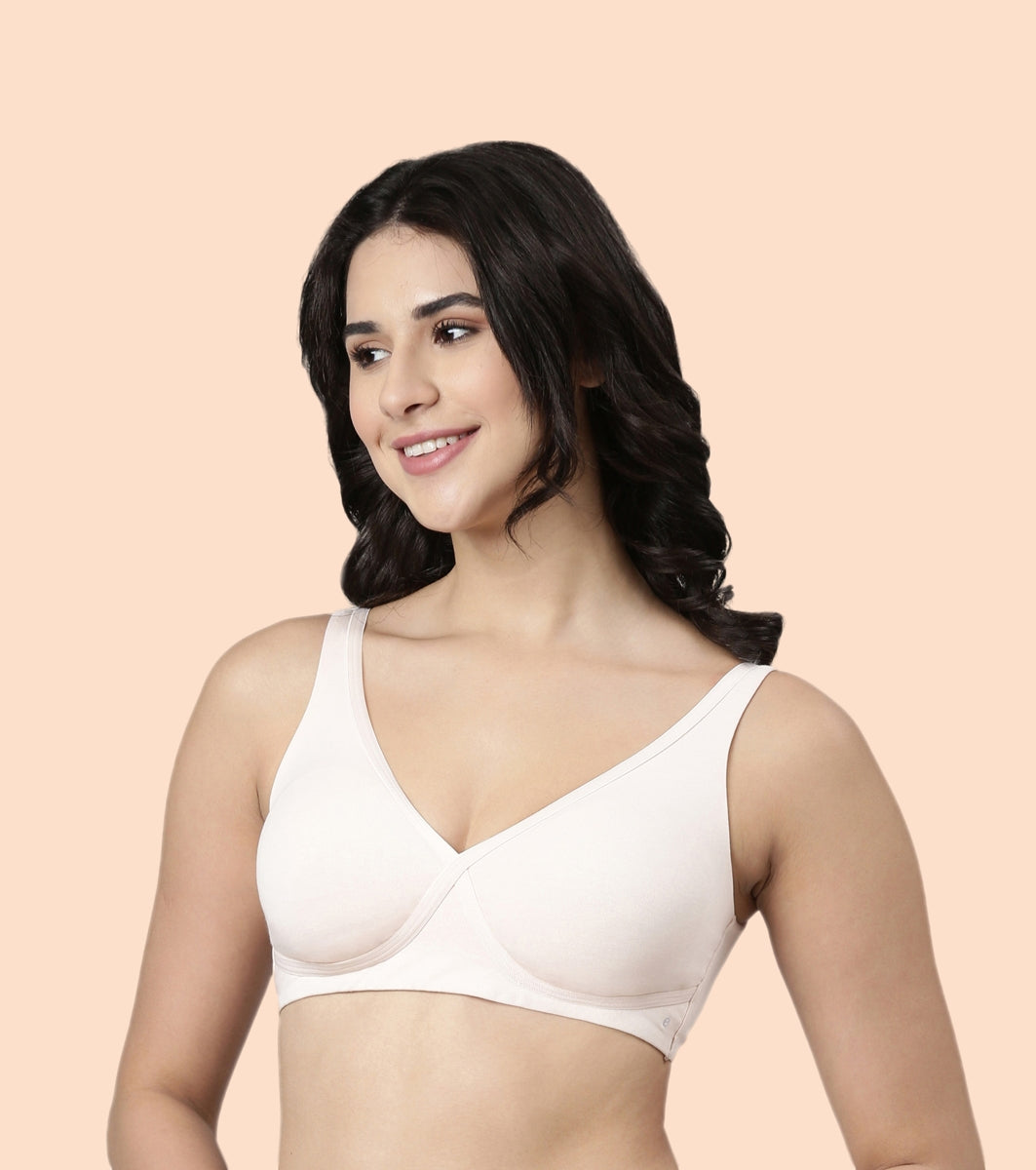 Enamor BambooBliss A076 Ultimate Softness Innovation Bamboo Cotton Lounge Slip-on T-shirt Bra for Women with Removable Pads- High Coverage, Padded and Wirefree