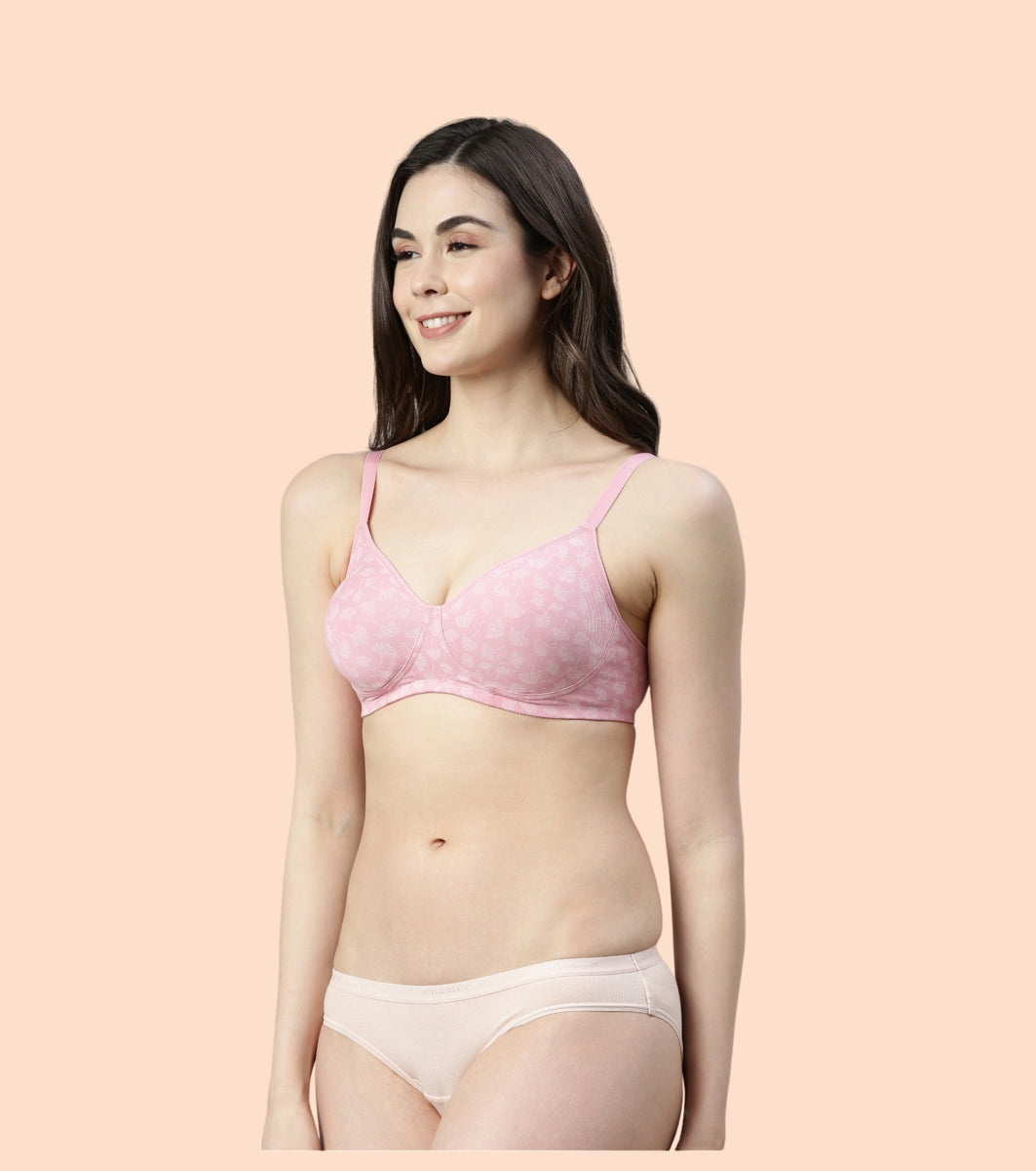 Enamor Fab-Cool A042 Side Support Shaper  Stretch Cotton Everyday Bra for Women- High Coverage, Non Padded and Wirefree - Ginkoscattered Print