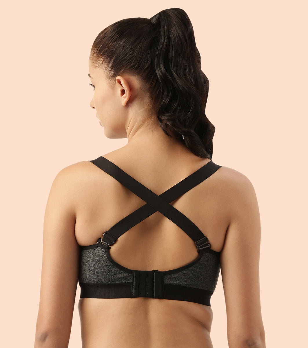 Enamor Agion SB25 Y-panel for Bounce Control High-Impact Sports Bra for Women- Full Coverage, Padded and Wirefree - Grey Melange