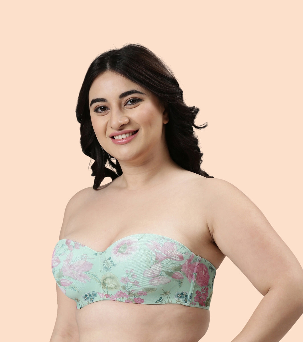 Enamor Full Figure, Strapless & Multi-Way Bra For Women - Padded, Wired Bra For Perfect Shape & Coverage | F074 | Mint Floral