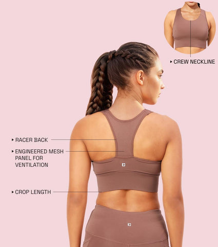 Enamor A202 Medium Impact Quick Dry Longline Workout Sports Bra - Nutmeg