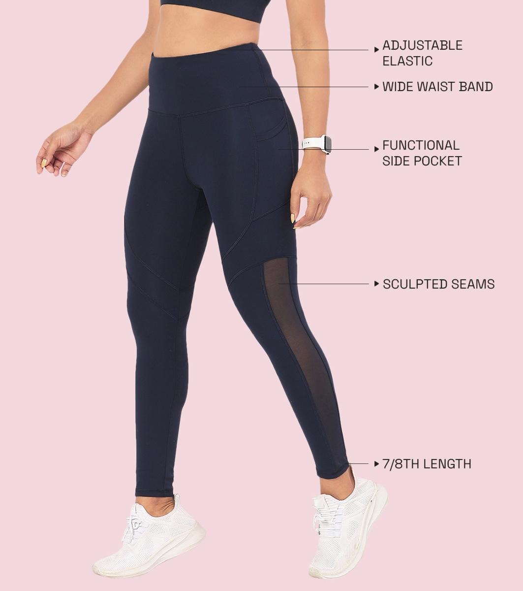 Enamor A610 Women's Quick Dry High Waist Workout Leggings with Elasticated Waistband - Navy