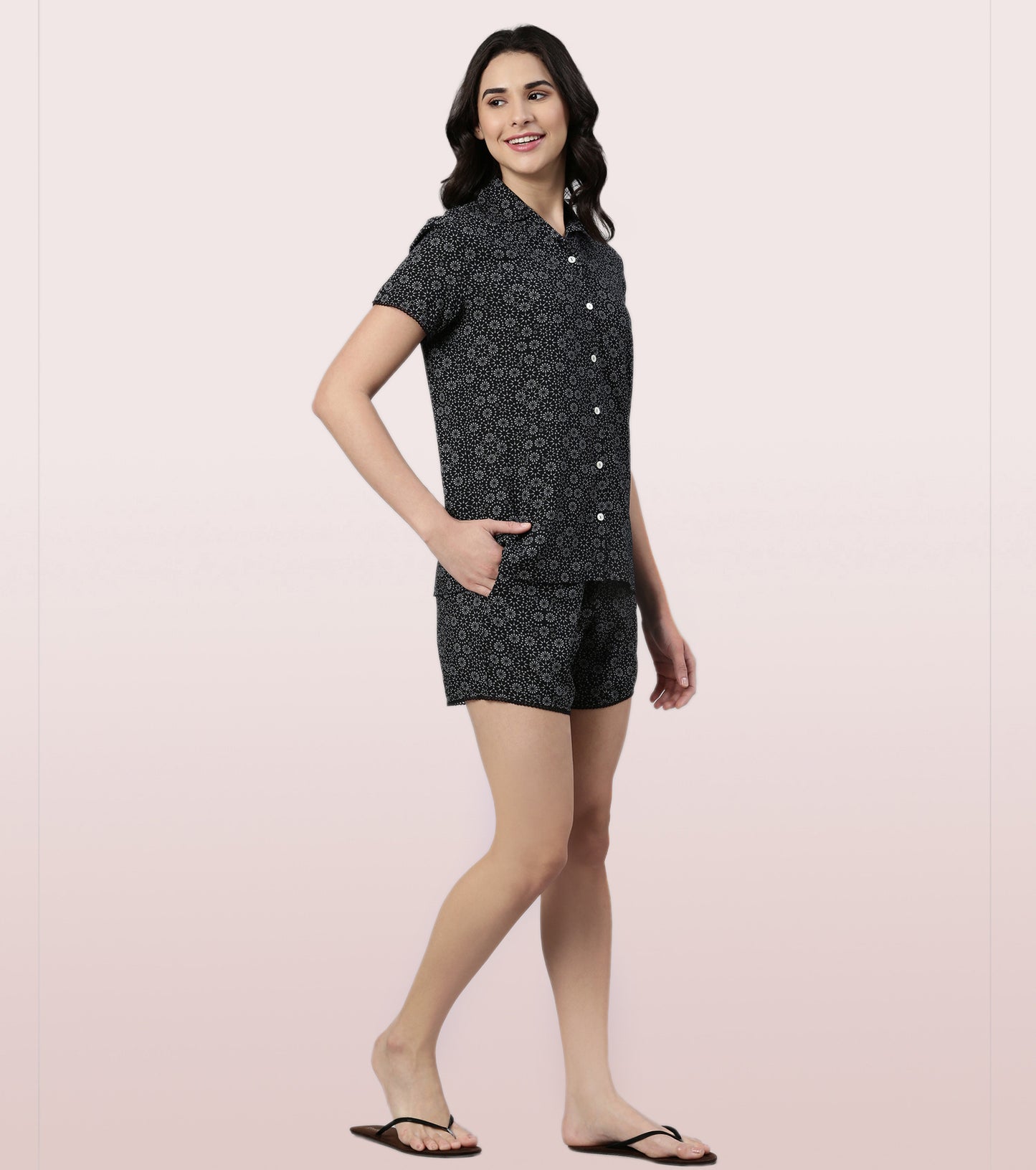 Slounge Shorts Set | Modal Woven Printed Shirt And Shorts Set - EC13