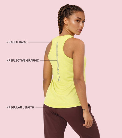 Enamor A308 Women Crew Neck Sleeveless Slim Fit Activewear Workout T-Shirt - Cyber Lime Mel