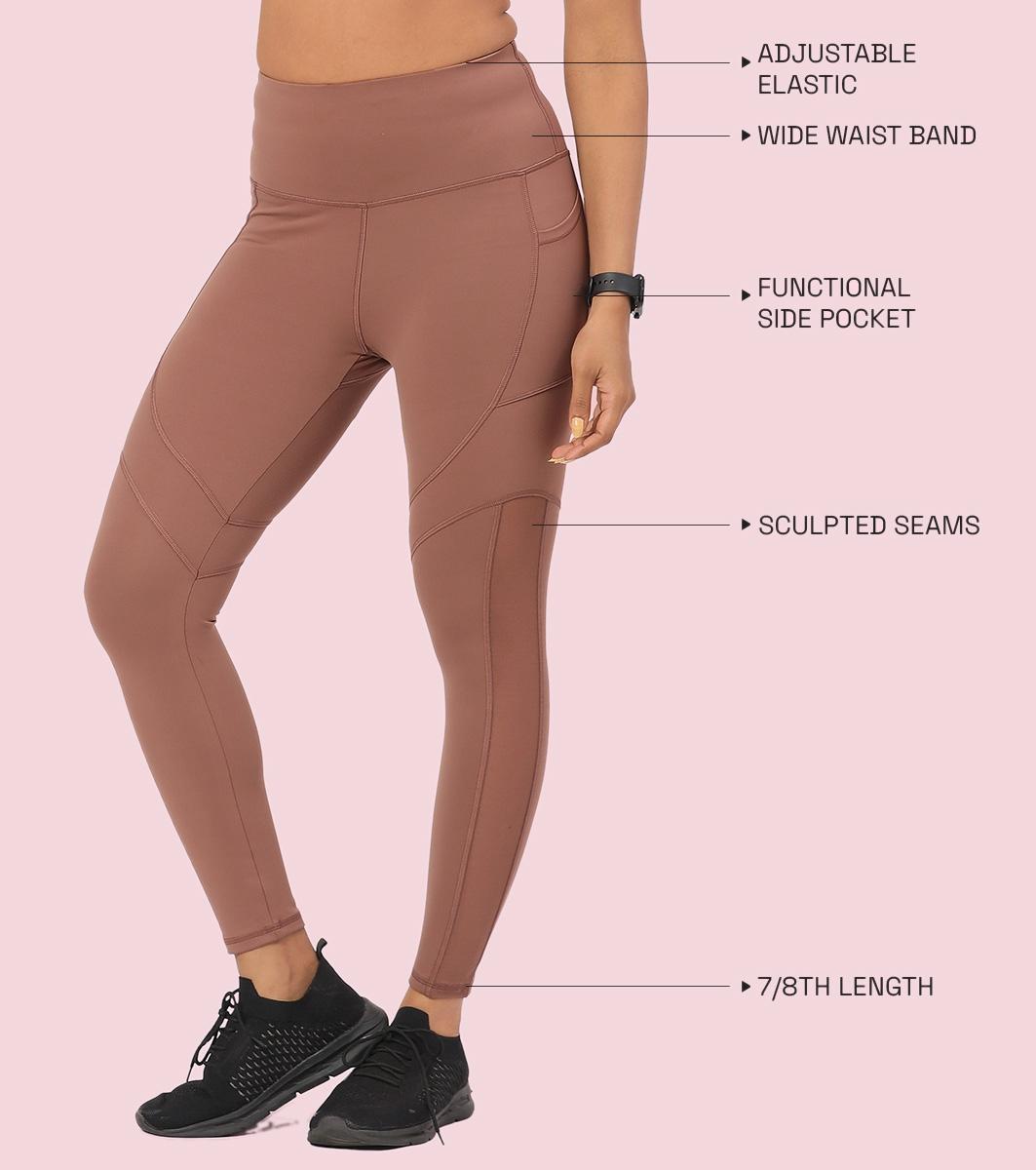 Enamor A610 Women's Quick Dry High Waist Workout Leggings with Elasticated Waistband - Nutmeg