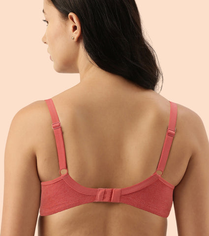 Enamor Fab-Cool AB75 M-frame Jiggle Control Full Support Stretch Cotton Bra for Women- Full Coverage, Non Padded and Wirefree - Tomato Melange