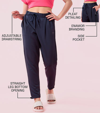 Enamor E407 Women's Pleated Pull-On Pant - Relaxed Fit, Mid Rise, Regular Length - Mood Indigo