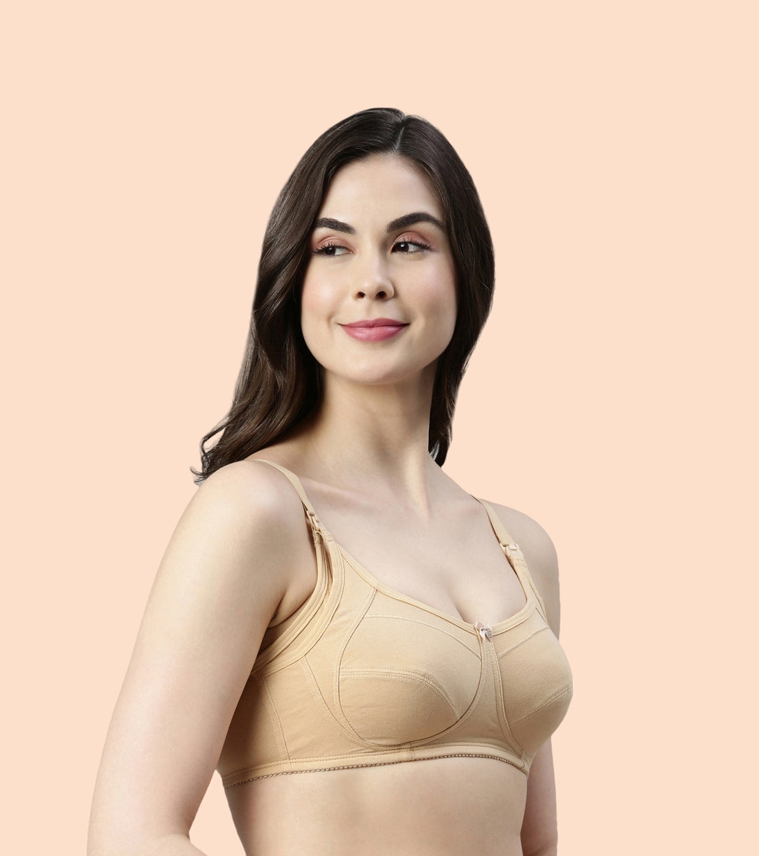 Enamor Eco-Melange MT02 Sectioned Lift and Support Cotton Nursing Bra for Women- High Coverage, Non Padded and Wirefree - Skin