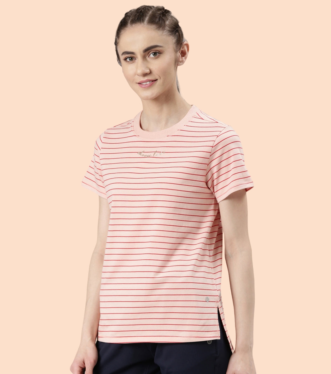 Active Cotton Tee -Stripes | Yarn Dyed Stripe Short Sleeve Anti-Odour Cotton Tee With Graphic