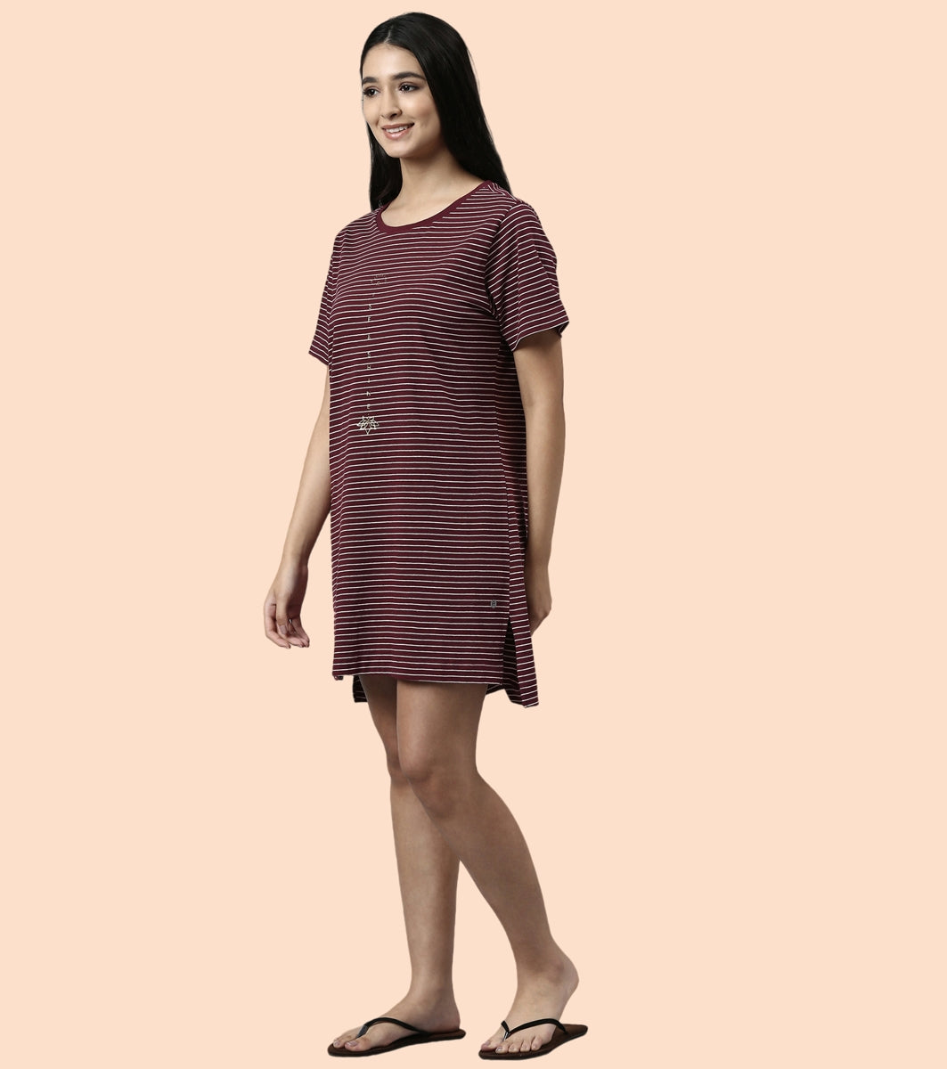 Tunic Tee – Stripes | Short Sleeve Tunic Tee With Side Slit & Mindful Graphic