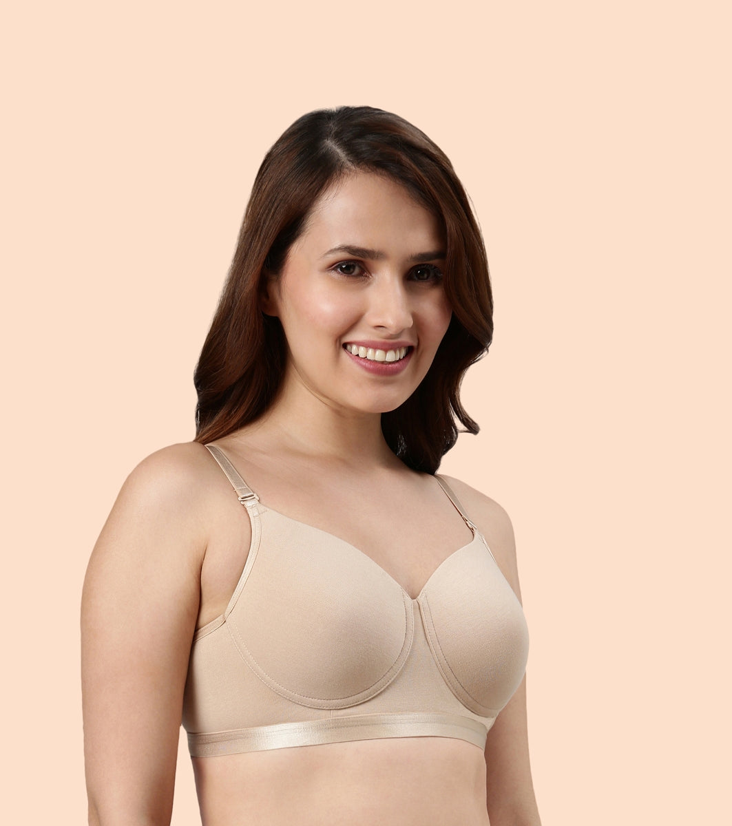 Enamor Fab-Cool A165 Antimicrobial Ultimate Coverage Cotton T-shirt Bra for Women- High Coverage, Padded and Wirefree - Pale Skin