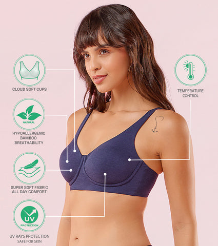 Enamor IO05 Padded Wire-Free High Coverage Bamboo Cotton T-Shirt Bra - Eclipse