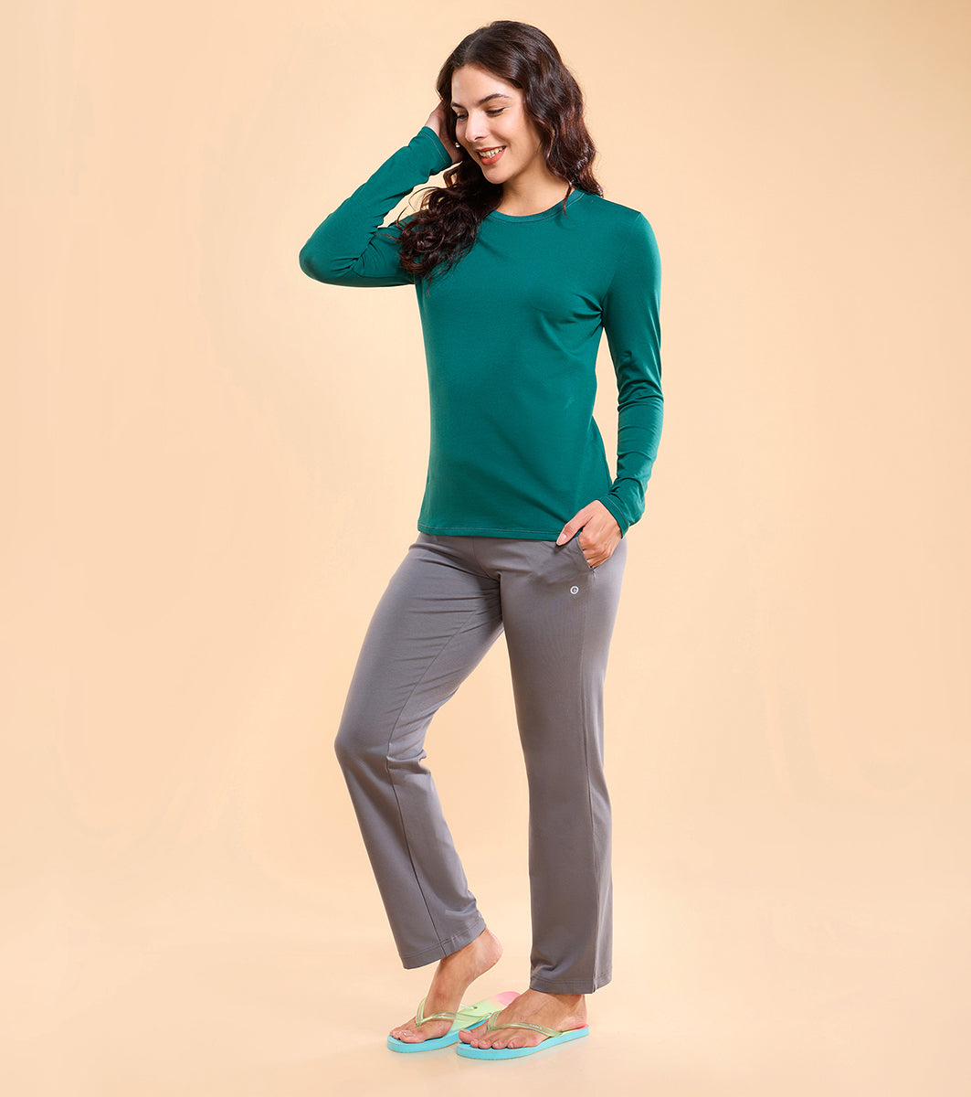 Enamor Essentials E014 Lounge Pants | Basic Straight Leg Pants With Adjustable Drawstring And Zipper Pockets