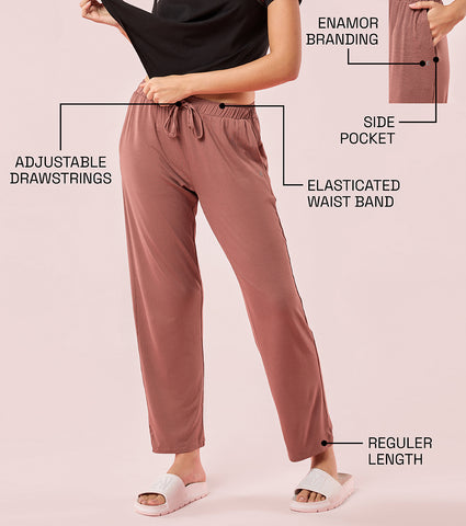 Enamor E404 Women's Home Pant - Relaxed Fit, Mid Rise, Regular Length, Straight Leg - Nutmeg