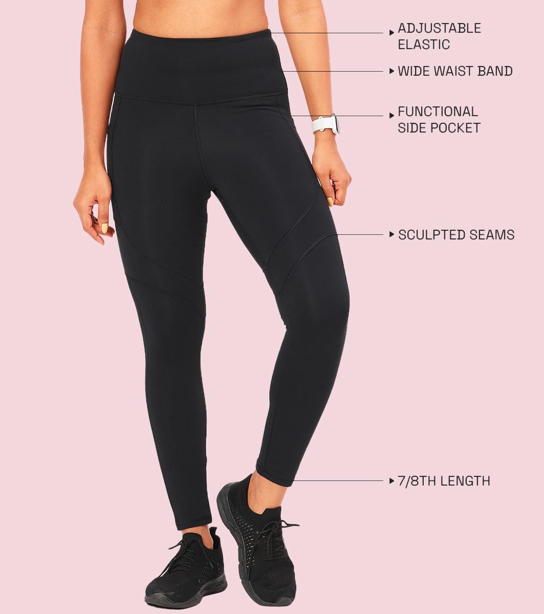 Enamor A610 Women's Quick Dry High Waist Workout Leggings with Elasticated Waistband - Jet Black