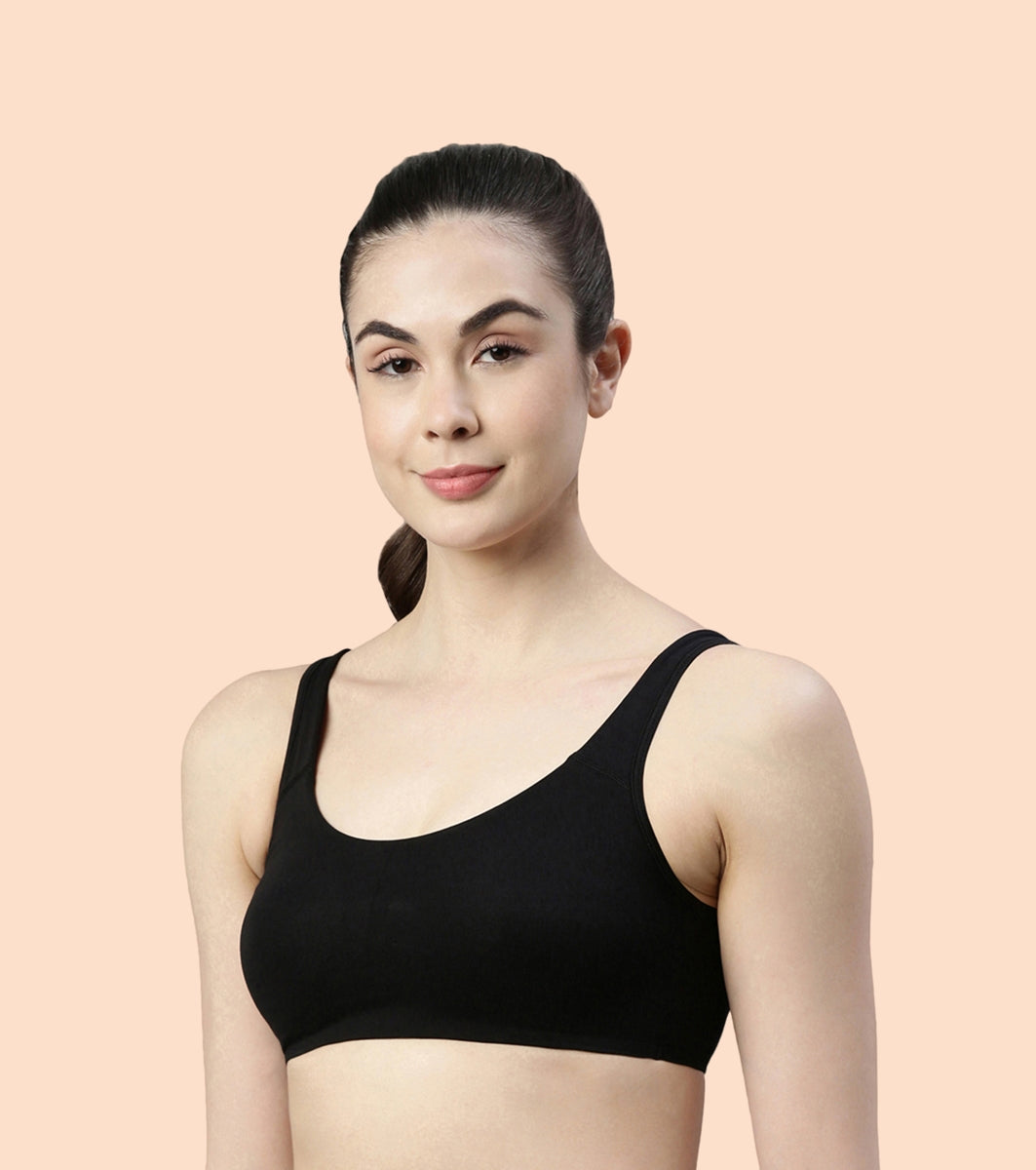 Enamor Low Impact Cotton Bra For Women - Non-Padded, Non-Wired, High-Coverage Bra For All-Day Comfort | SB06