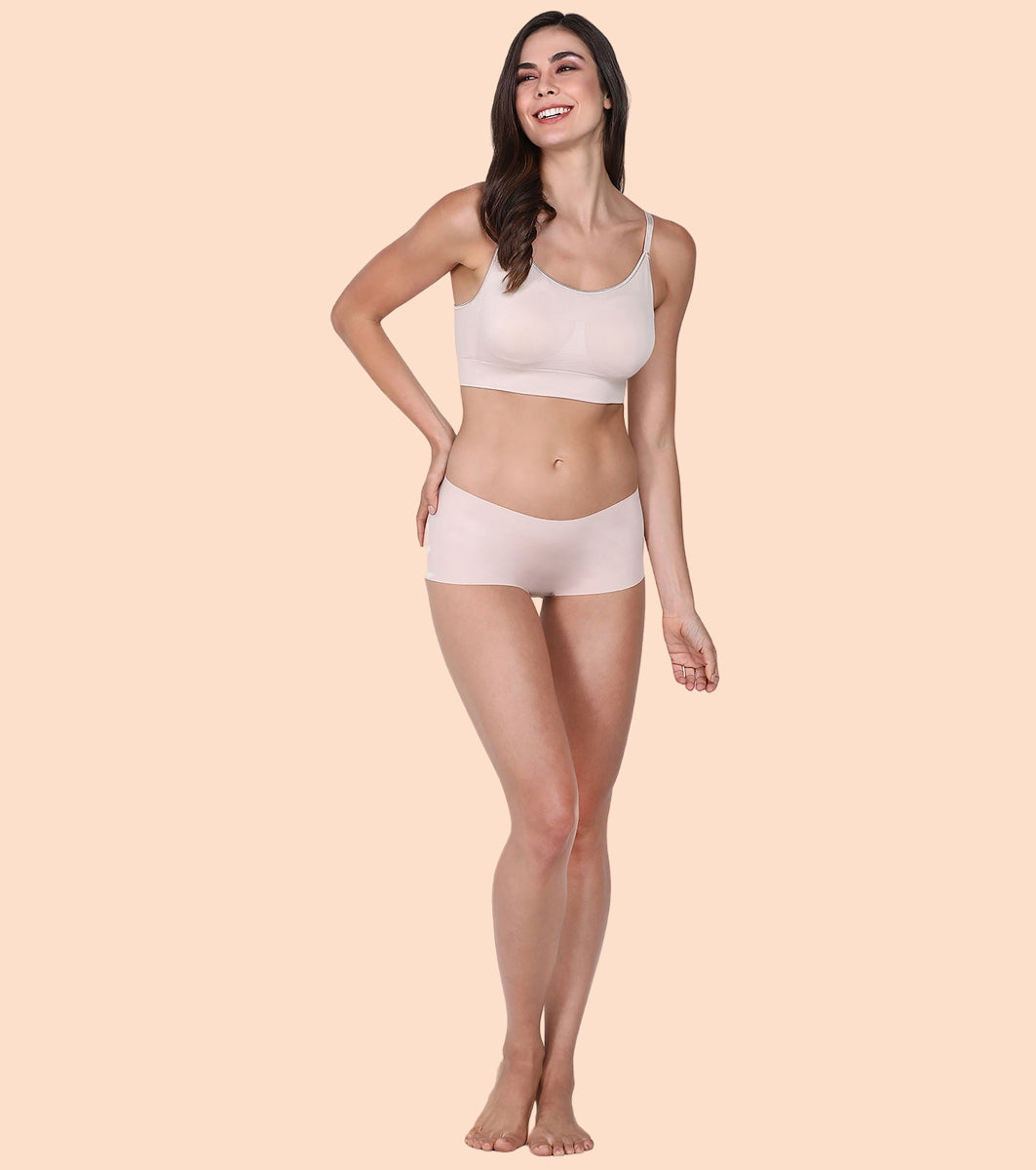 Enamor FlexiFree F037 Ultimate Comfort Seamless No -pinch T-shirt Bra for Women- High Coverage, Padded and Wirefree - Almond Skin