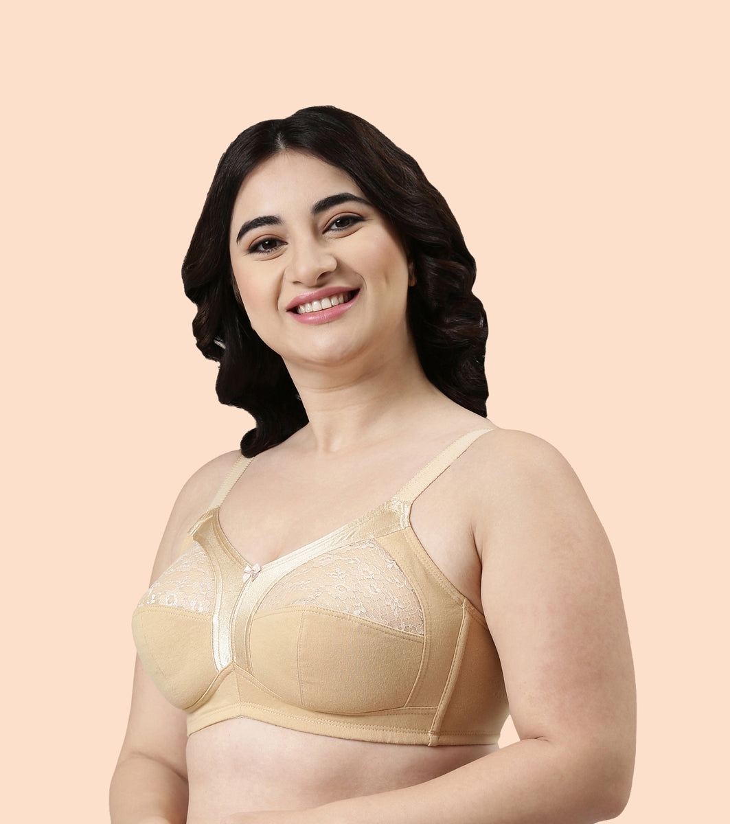 Enamor Fab-Cool A014 Super Contouring M-frame Full Support  Cotton Bra for Women- Full Coverage, Non Padded and Wirefree - Skin