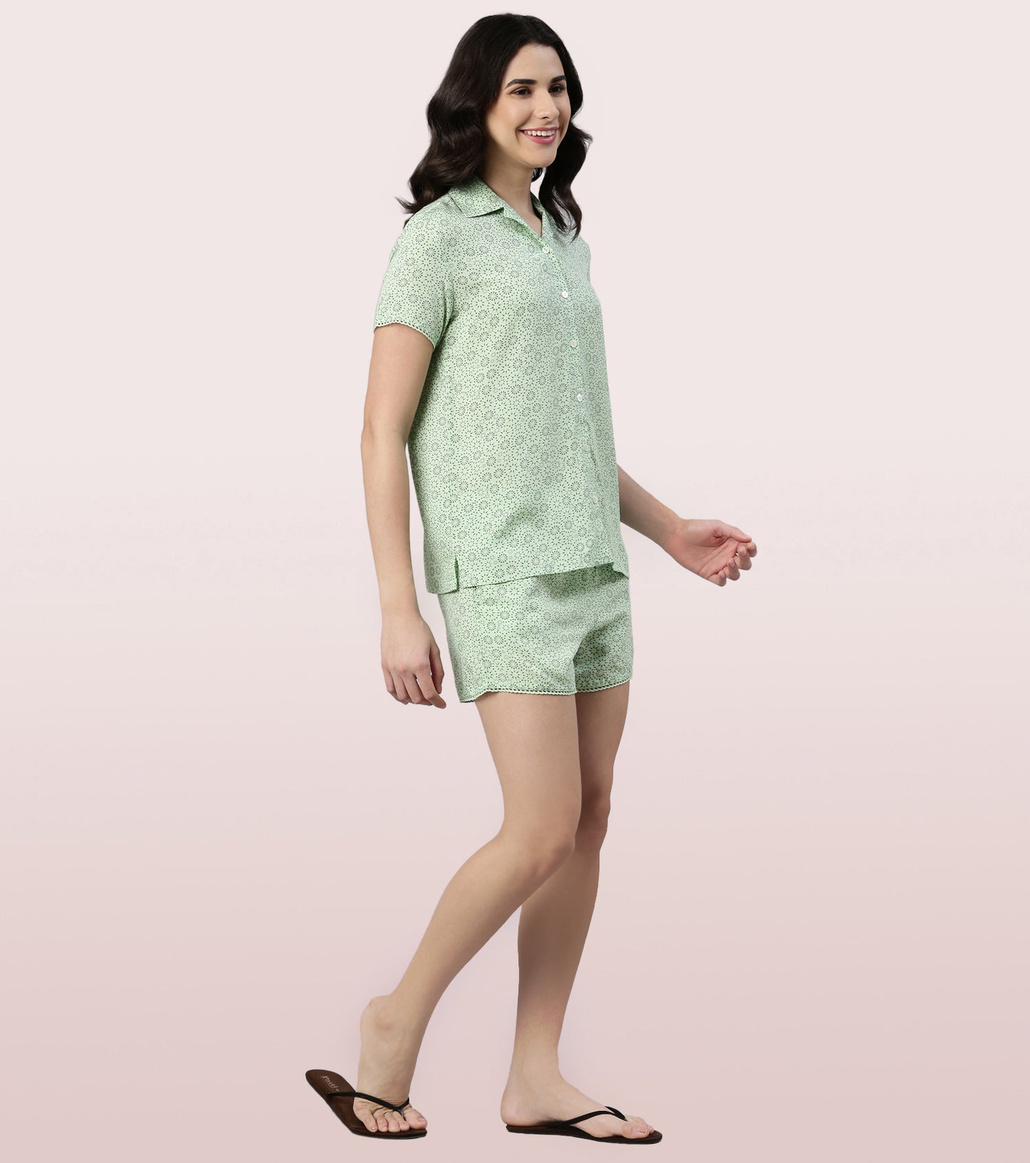 Slounge Shorts Set | Modal Woven Printed Shirt And Shorts Set - EC13