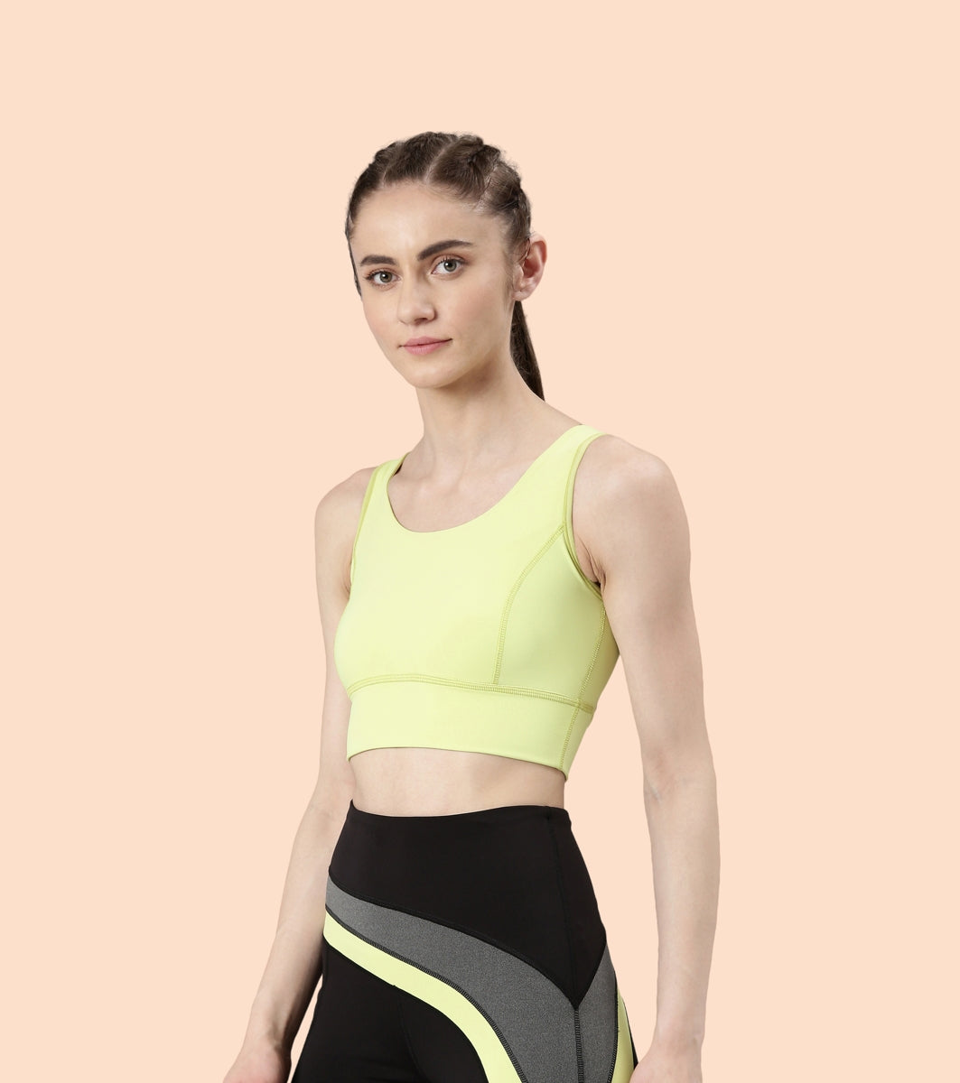 Longline Sports Bra – Solid | Scoop Neck Line High Impact Dry Fit Sports Bra