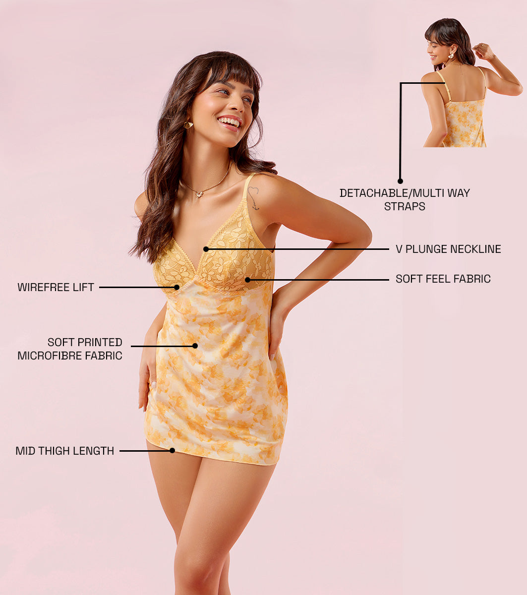 Enamor N151 The Slinky Chemise Slip Dress - Non-Padded, Wire-Free - Golden Haze