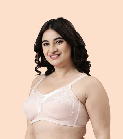 Enamor Fab-Cool A014 Super Contouring M-frame Full Support  Cotton Bra for Women- Full Coverage, Non Padded and Wirefree - Pearl