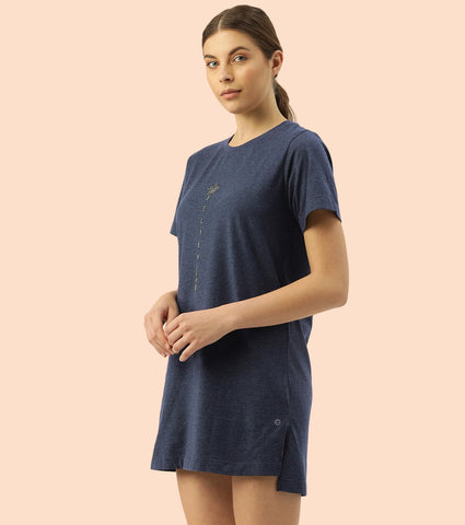 Tunic Tee – Solid | Short Sleeve Tunic Tee With Side Slit & Mindful Graphic