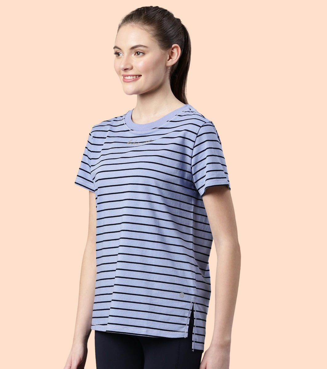 Active Cotton Tee -Stripes | Yarn Dyed Stripe Short Sleeve Anti-Odour Cotton Tee With Graphic