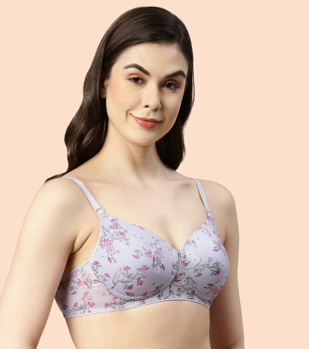 Enamor Dope Dye F165 Ecolite Fabric Smooth Support Bra for Women - Padded, Wirefree and High Coverage - Dainty Petal Print