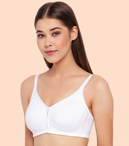 Enamor Fab-Cool AB75 M-frame Jiggle Control Full Support Stretch Cotton Bra for Women- Full Coverage, Non Padded and Wirefree - White