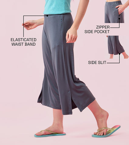 Enamor Essentials E064 Shop In Culotte | Crop Length Culotte With Smart Side Slits - Dark Slate