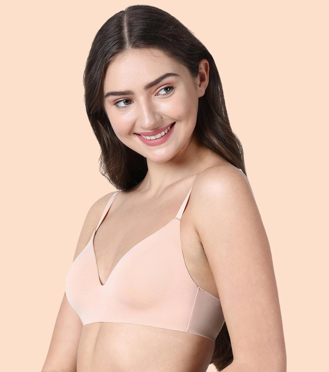 Enamor InvisiBra F084 Seamless Ultra Smoothening with Invisible Edges T-Shirt Bra - Padded Wirefree Medium Coverage - Peach Salmon