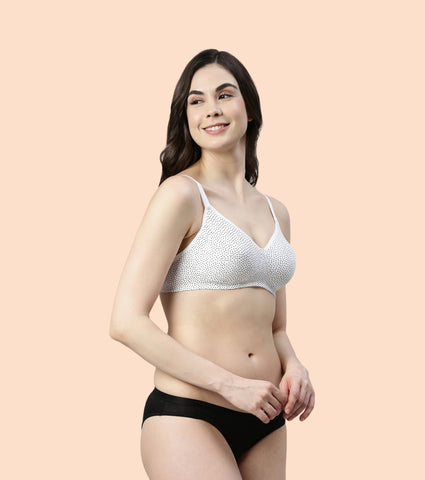 Enamor Fab-Cool A042 Side Support Shaper  Stretch Cotton Everyday Bra for Women- High Coverage, Non Padded and Wirefree - Ditsy Dots Print