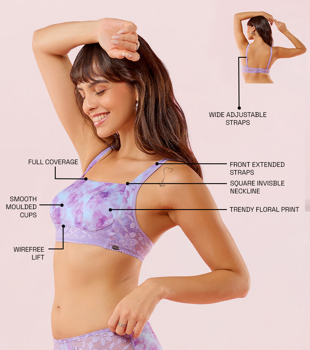 Enamor F151 Wirefree Full Coverage All Day Comfort Bralette - Lilac Mist