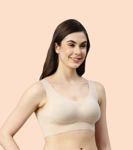 Enamor InvisiBra F070 Ultra Smooth Freedom Bra for Women- Padded Wirefree and Full Coverage - Pale Skin