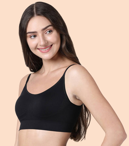 Enamor FlexiFree F037 Ultimate Comfort Seamless No -pinch T-shirt Bra for Women- High Coverage, Padded and Wirefree - Black