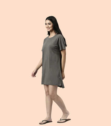 Tunic Tee – Solid | Short Sleeve Tunic Tee With Side Slit & Mindful Graphic