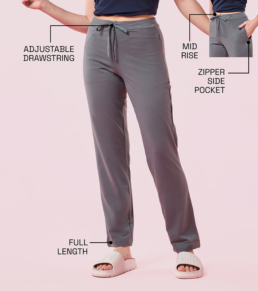 Enamor E014 Straight Leg with Adjustable Drawstring and Zipper Pockets Lounge Pants - Cloud Grey