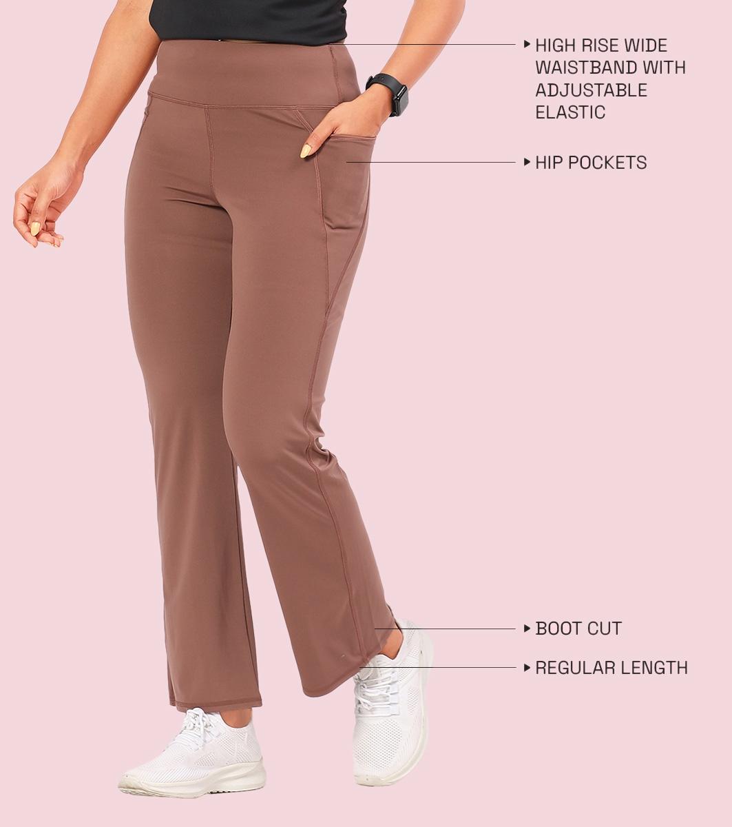 Enamor A402 Boot Cut Quick Dry Relaxed Fit High Waist Workout Leggings - Nutmeg