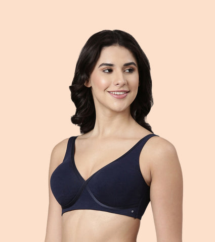 Enamor BambooBliss A076 Ultimate Softness Innovation Bamboo Cotton Lounge Slip-on T-shirt Bra for Women with Removable Pads- High Coverage, Padded and Wirefree