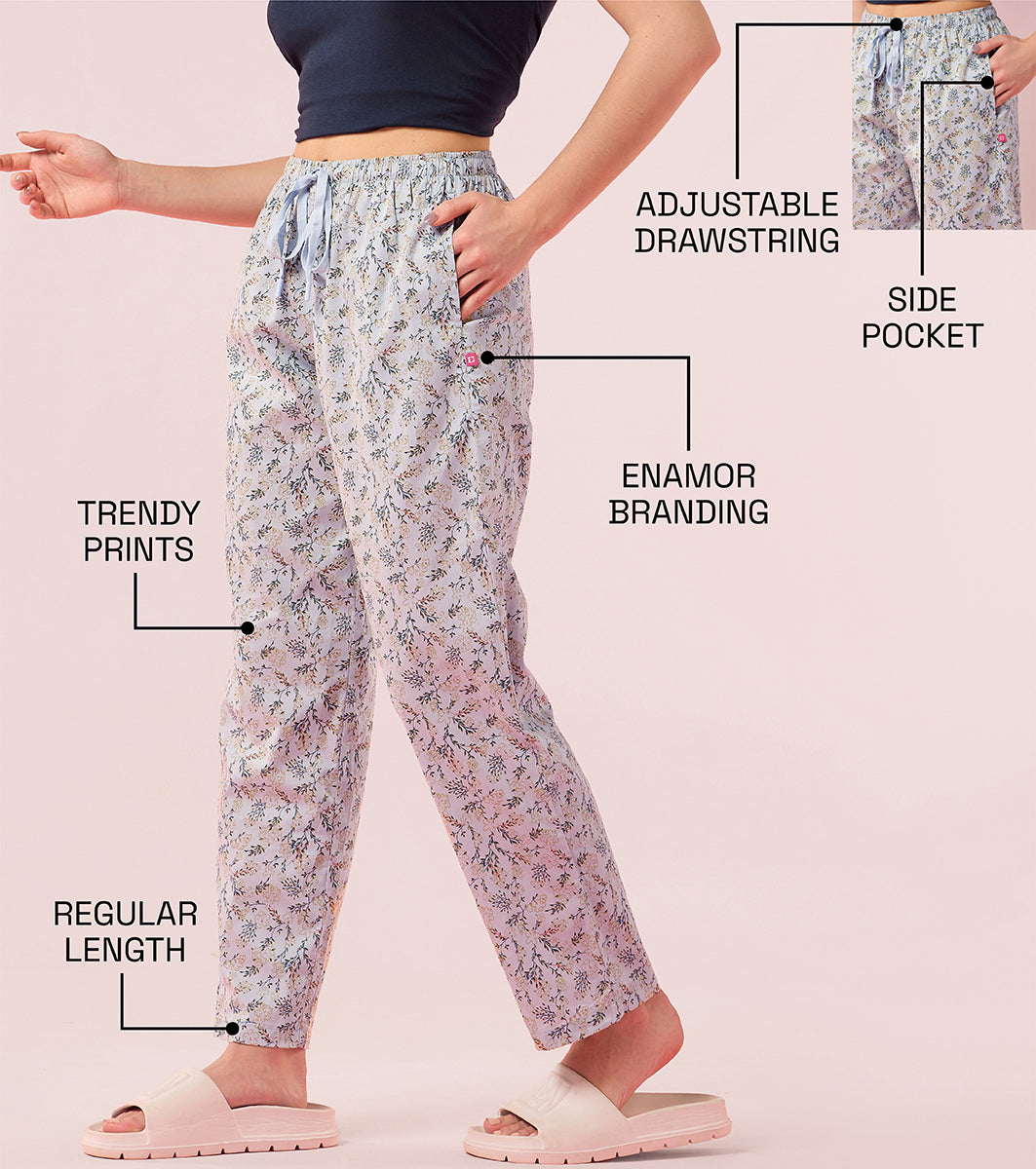 Essentials – E4A5 Hangout Pant Relaxed Fit | Mid Rise | Regular Length - Blue Botanical Print