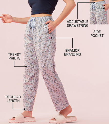 Essentials – E4A5 Hangout Pant Relaxed Fit | Mid Rise | Regular Length - Blue Botanical Print