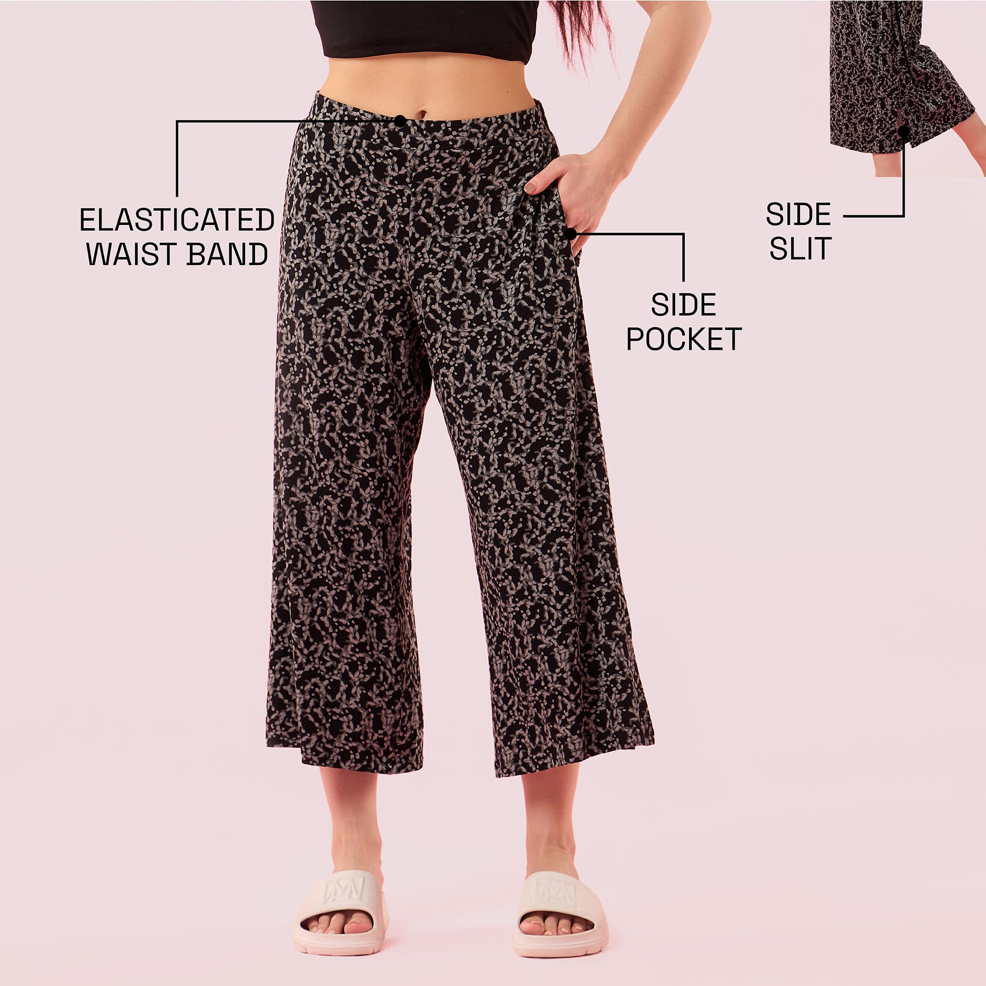 Enamor Essentials EA64 Shop In Culotte | Crop Length Culotte With Smart Side Slits - Jbk Abstract Alchemy