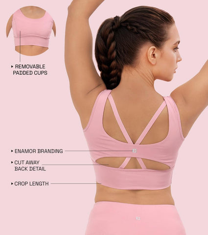 Enamor A206 Women's Criss Cross High Impact Long Line Sports Bra - High Support, Padded, High Coverage, Non-Wired - Lilas