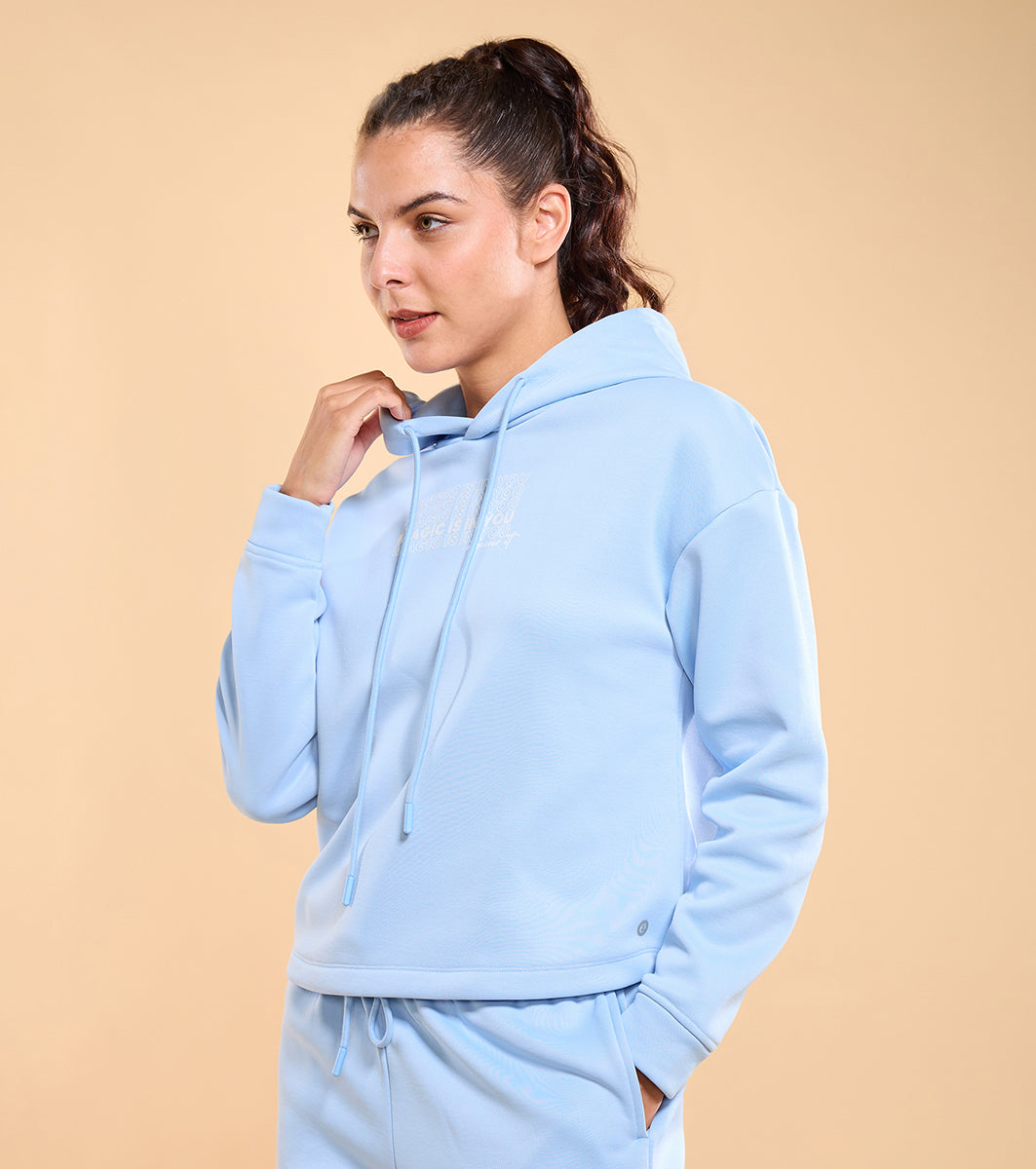 Enamor A905 Fleece Sweatshirt Relax Fit Crop Hooded Fleece Sweatshirt