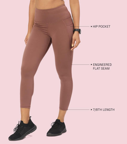 Enamor A605 Basic Quick Dry High Waist Basic Workout Leggings with Elasticated Waistband - Nutmeg