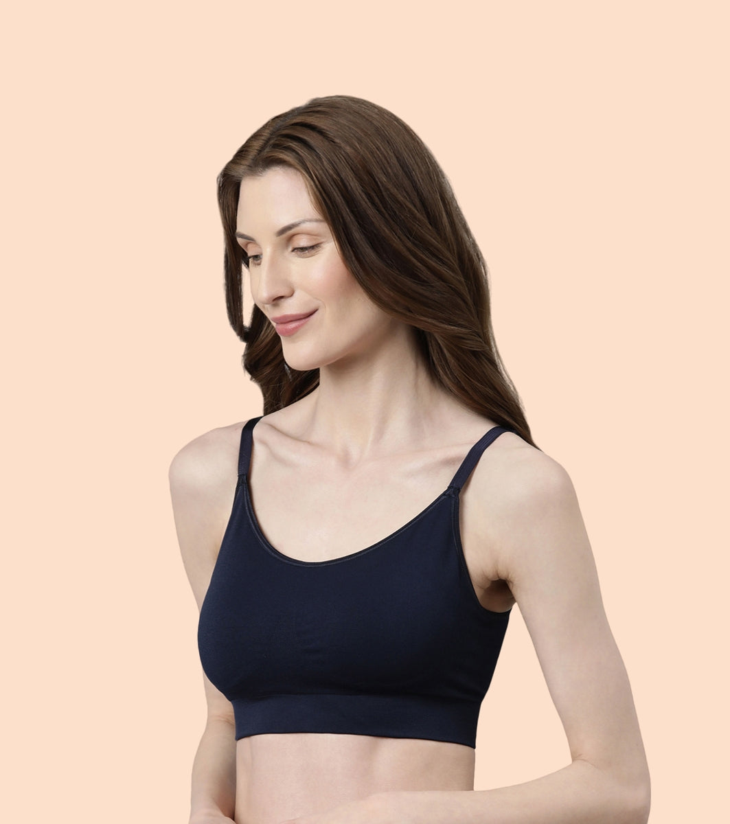 Enamor FlexiFree F037 Ultimate Comfort Seamless No -pinch T-shirt Bra for Women- High Coverage, Padded and Wirefree - Black