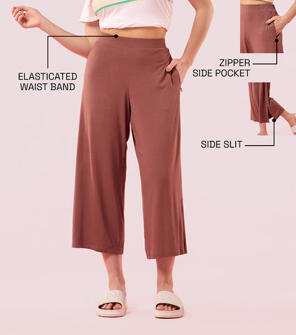 Enamor Essentials E064 Shop In Culotte | Crop Length Culotte With Smart Side Slits - Nutmeg