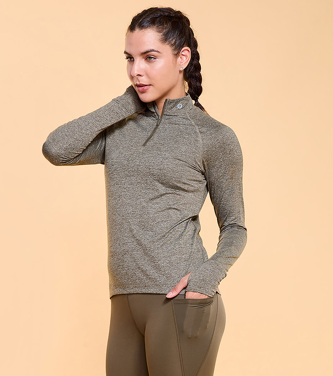 Enamor A310 Long Sleeve Troyer T-Shirt With Thumbhole